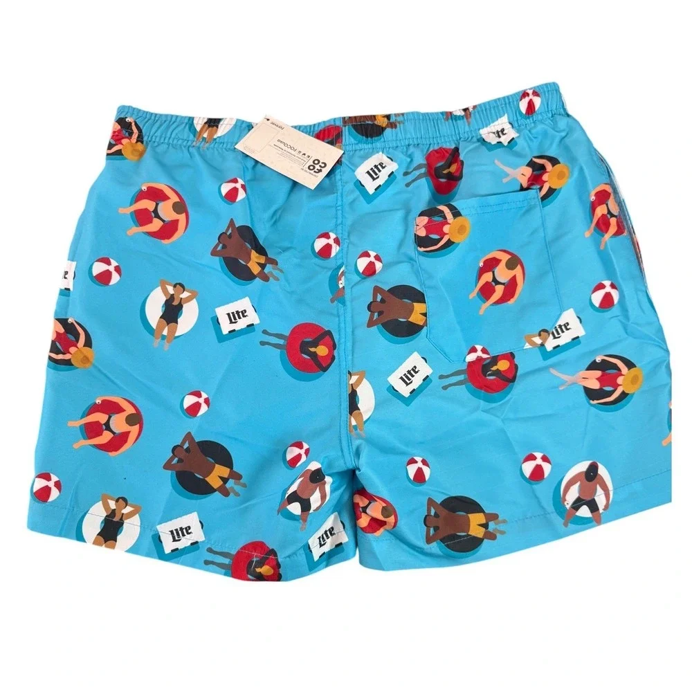 FOCO Miller‎ Lite Mens Blue Beach Graphic Swim Trunks Shorts NWT Large